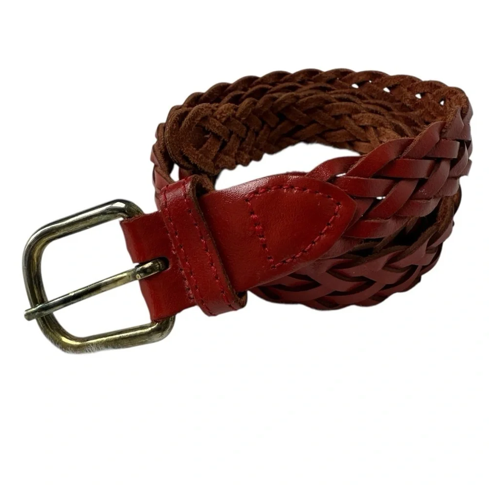 Men’s Belt Casual Braided Red Genuine Leather USA Brass Buckle SZ XL Guatemala